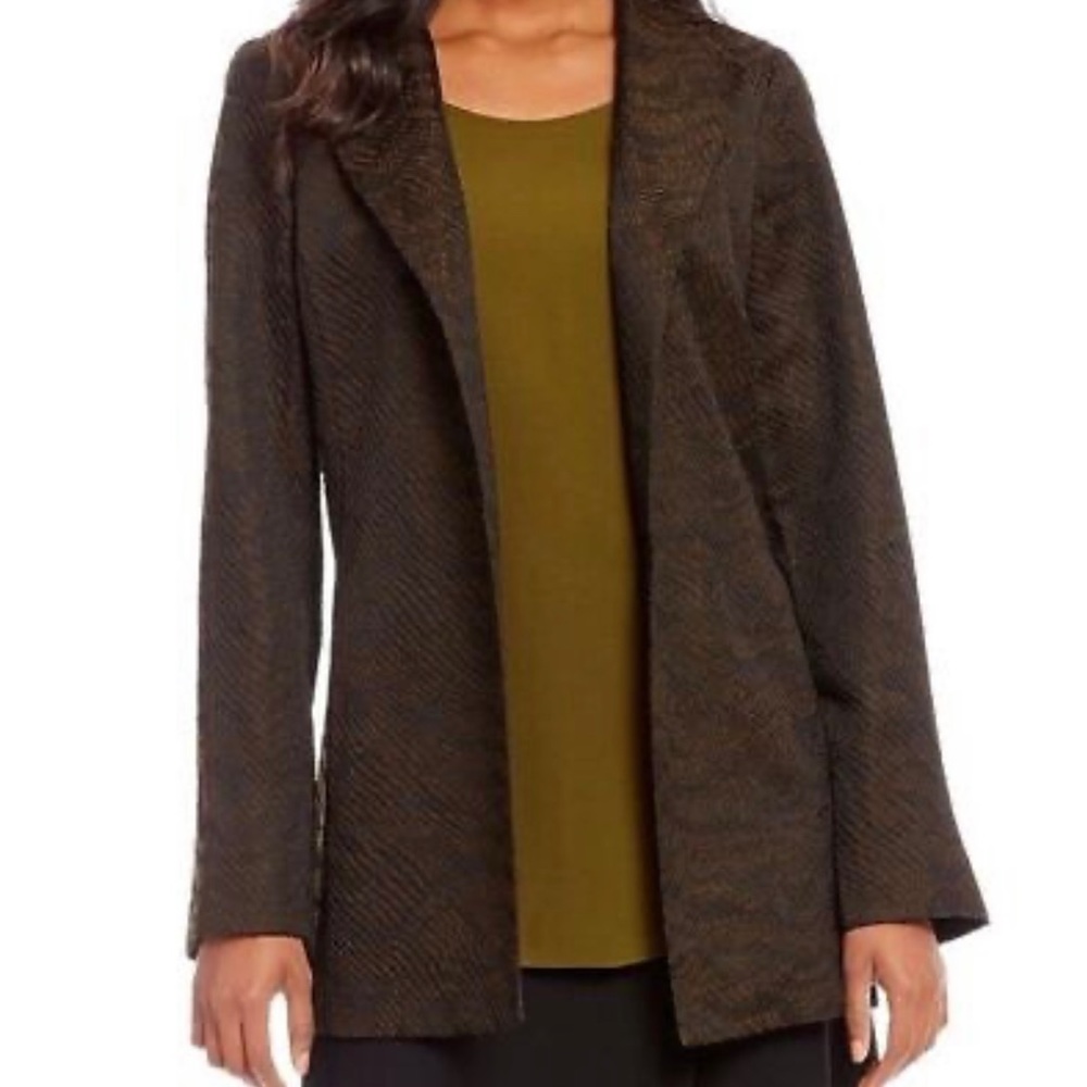 NWOT Eileen Fisher Silk Blend Jacquard Wave Open Front Blazer Jacket Size M